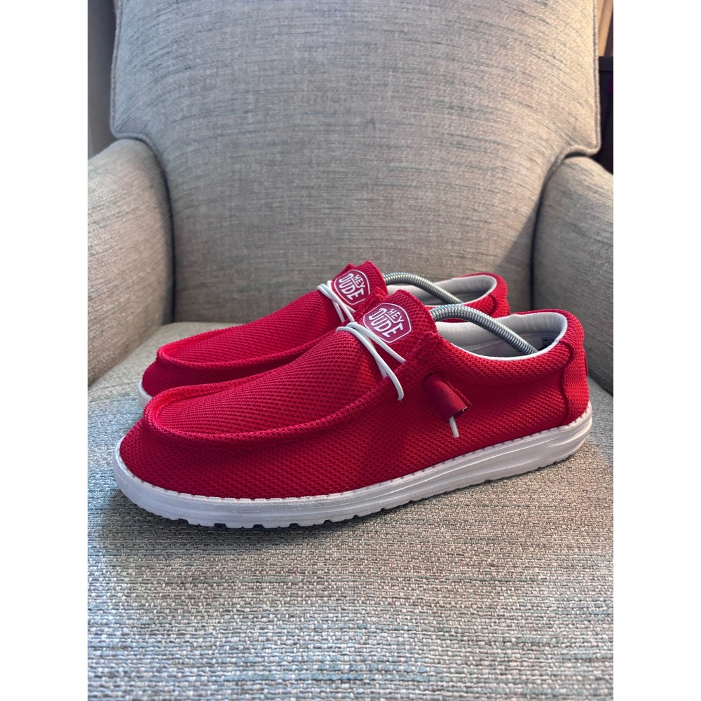 Hey Dude Wally Sox Mens Red Knit Slip On Loafers Shoes Size 13 40019-8C1 - Picture 2 of 9